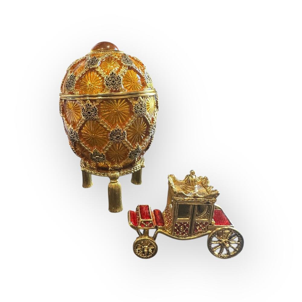Joan Rivers Imperial Treasures Egg and Coach Carriage Trinket Box Vintage